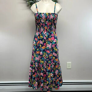 NWT J. Crew Smocked Top Floral Midi Dress Spaghetti Strap Sundress XS